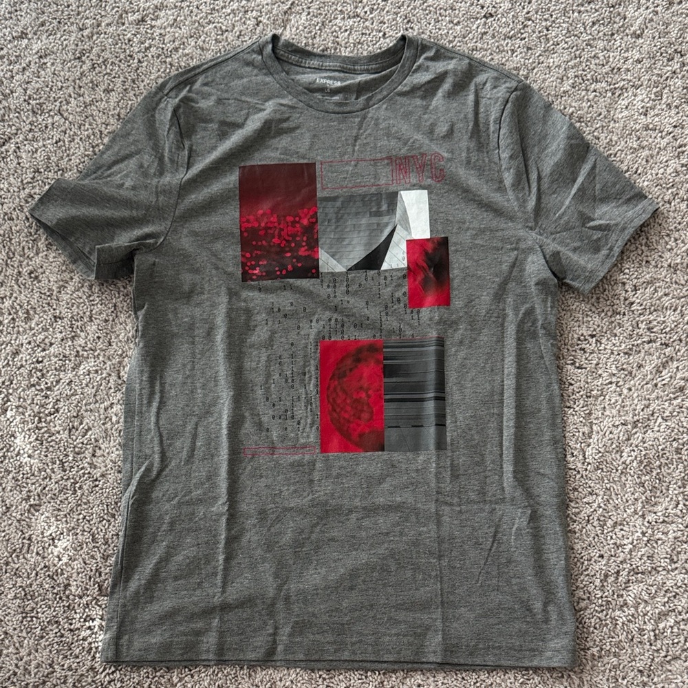Express Gray and Red Graphic Tee